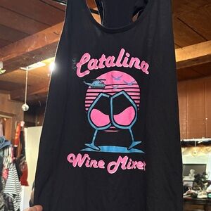 Catalina Black Tank Top with Pink and Blue Design